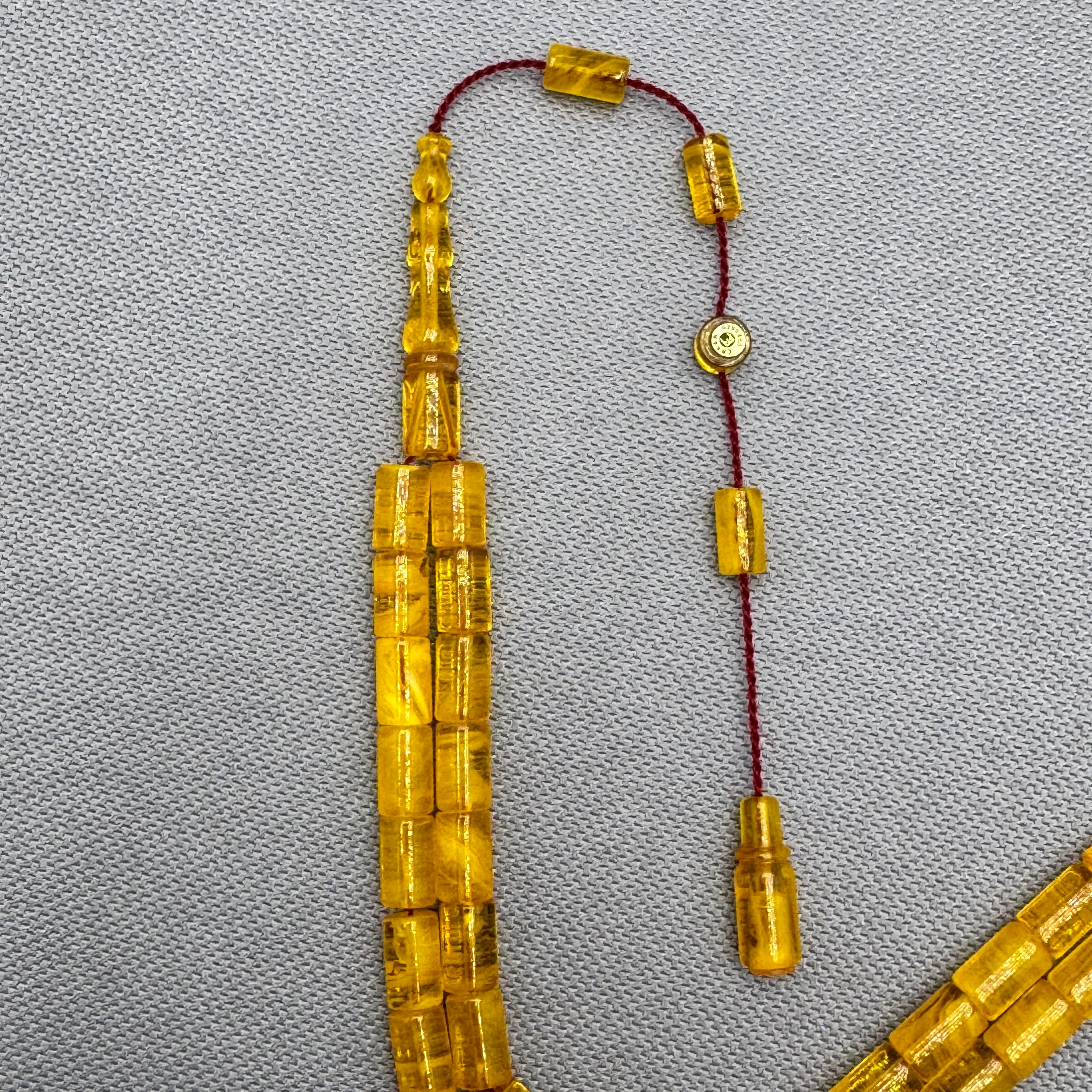 Erkan ÇUBUKÇU Usta İşçilikli Sarı Hareli Kesme Sıkma Kehribar Tespih